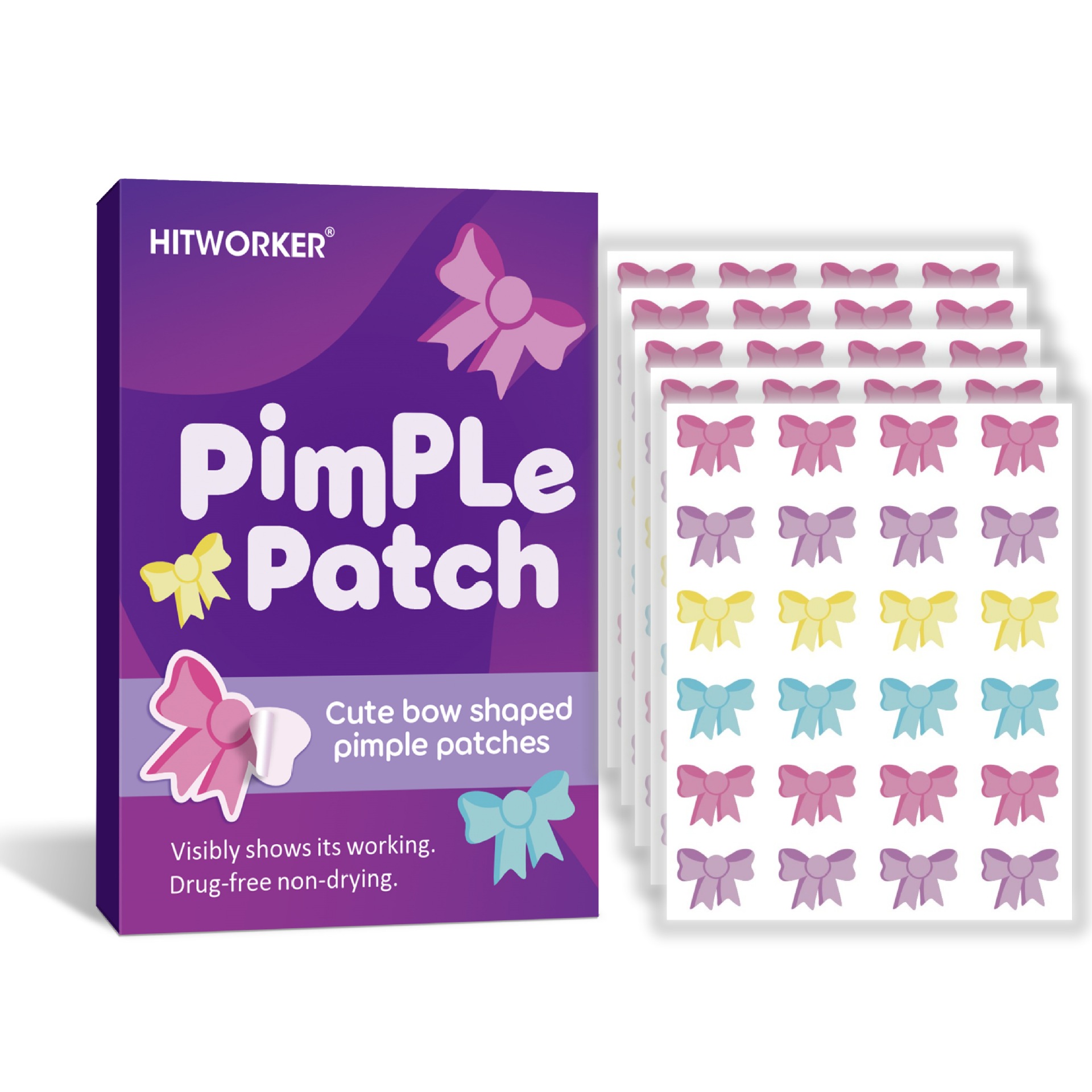 Hydrocolloid Pimple Patch - 120개입 리본 모양 여드름 패치, 귀여운