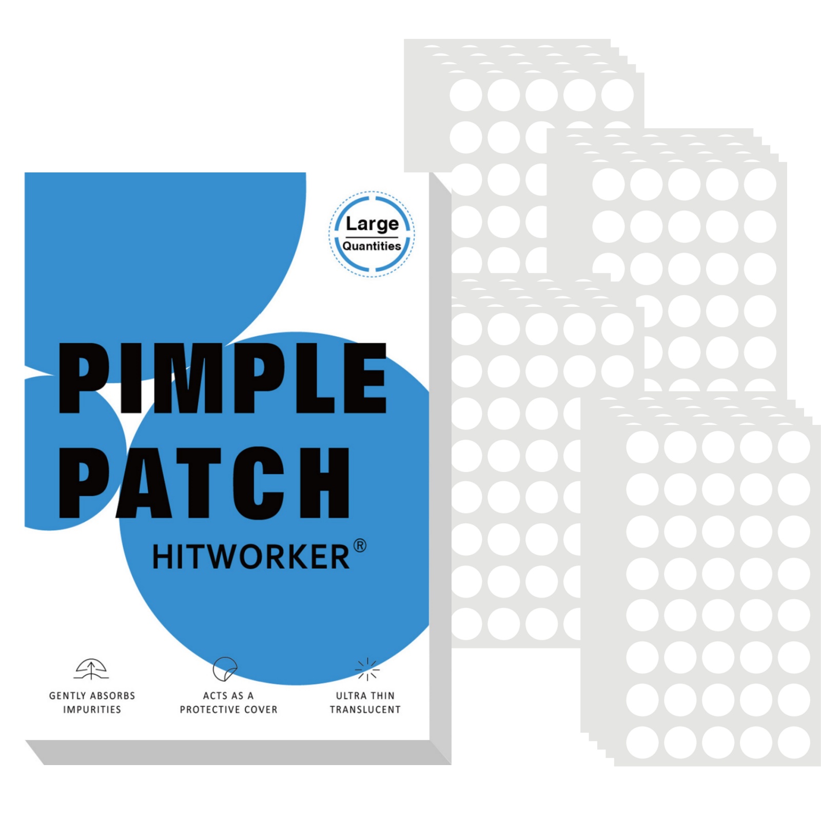 Hydrocolloid Pimple Patch - 800개 하이드로콜로이드 여드름 패치, 투명 블레미쉬