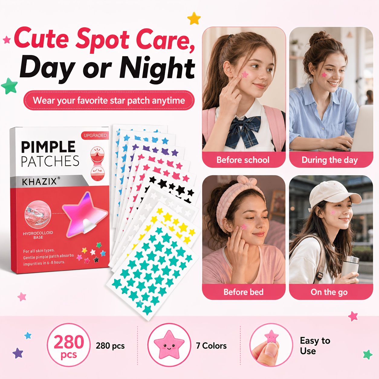 280개 스타 모양 여드름 패치, 7가지 색상 하이드로 - Hydrocolloid Pimple Patch 리뷰 및 가격